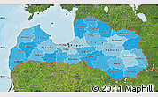 Political Shades Map of Latvia, satellite outside, bathymetry sea