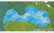 Political Shades Map of Latvia, satellite outside