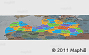 Political Panoramic Map of Latvia, darken, semi-desaturated