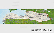 Shaded Relief Panoramic Map of Latvia, satellite outside, shaded relief sea