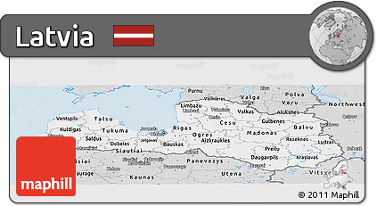 Silver Style Panoramic Map of Latvia
