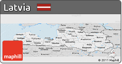 Silver Style Panoramic Map of Latvia