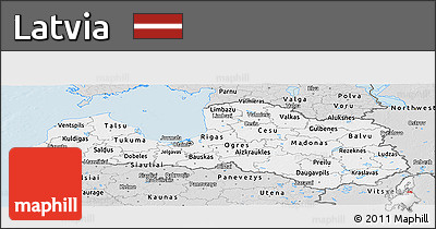 Silver Style Panoramic Map of Latvia