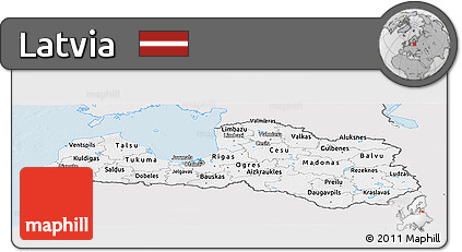 Silver Style Panoramic Map of Latvia, single color outside
