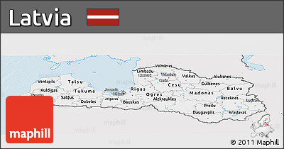 Silver Style Panoramic Map of Latvia, single color outside