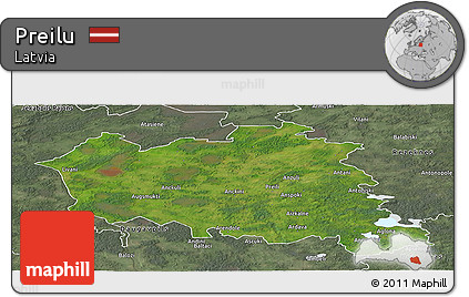 Satellite Panoramic Map of Preilu, semi-desaturated