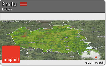 Satellite Panoramic Map of Preilu, semi-desaturated
