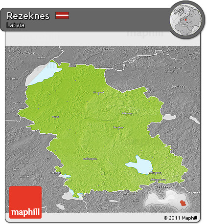 Physical 3D Map of Rezeknes, desaturated