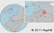 Gray Location Map of Rezeknes, within the entire country, hill shading