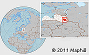 Gray Location Map of Rezeknes, highlighted country, hill shading