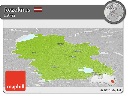 Physical Panoramic Map of Rezeknes, lighten, desaturated