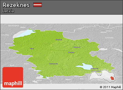 Physical Panoramic Map of Rezeknes, lighten, desaturated