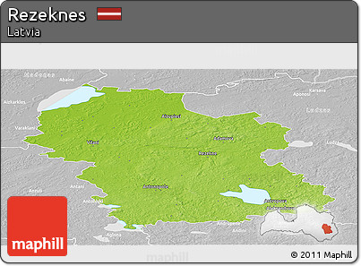 Physical Panoramic Map of Rezeknes, lighten, desaturated
