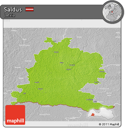 Physical 3D Map of Saldus, lighten, desaturated