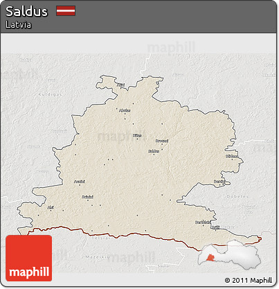 Shaded Relief 3D Map of Saldus, lighten, semi-desaturated