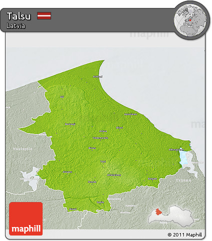 Physical 3D Map of Talsu, lighten, semi-desaturated