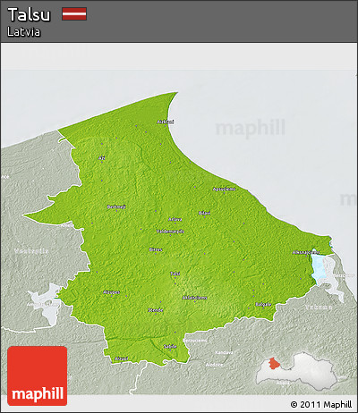 Physical 3D Map of Talsu, lighten, semi-desaturated