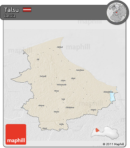Shaded Relief 3D Map of Talsu, lighten, desaturated