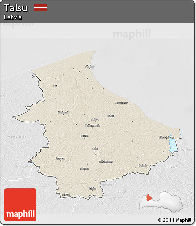 Shaded Relief 3D Map of Talsu, lighten, desaturated