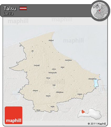 Shaded Relief 3D Map of Talsu, lighten, semi-desaturated