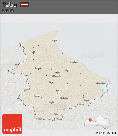 Shaded Relief 3D Map of Talsu, lighten, semi-desaturated