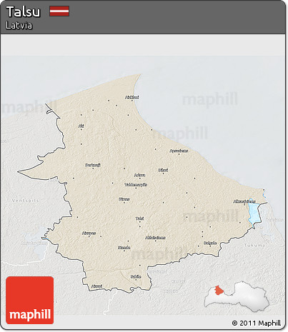 Shaded Relief 3D Map of Talsu, lighten, semi-desaturated