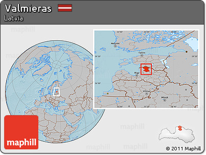 Gray Location Map of Valmieras, hill shading