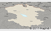 Shaded Relief Panoramic Map of Valmieras, darken, semi-desaturated