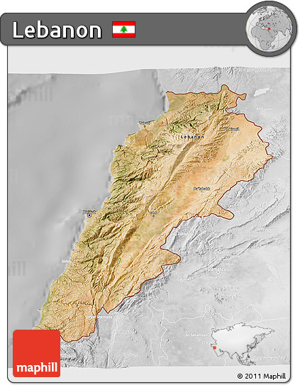 Satellite 3D Map of Lebanon, lighten, desaturated