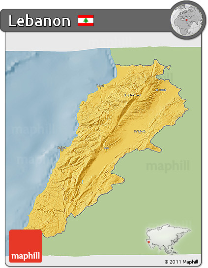 Savanna Style 3D Map of Lebanon, single color outside