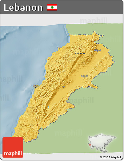 Savanna Style 3D Map of Lebanon, single color outside