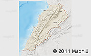 Shaded Relief 3D Map of Lebanon, lighten, semi-desaturated, land only