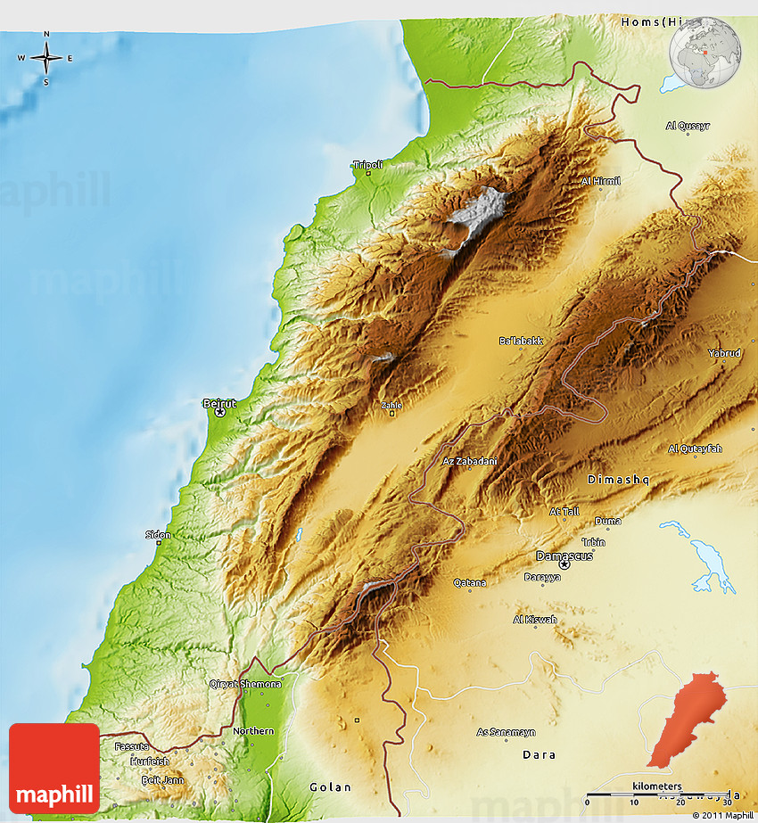 Physical 3D Map of Lebanon