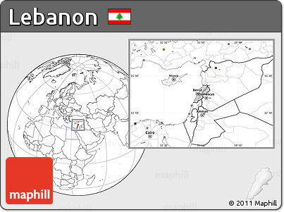 Gray Location Map of Lebanon, blank outside, hill shading inside