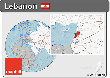 Gray Location Map of Lebanon, highlighted continent, hill shading