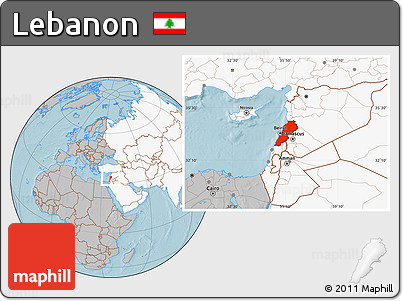 Gray Location Map of Lebanon, highlighted continent, hill shading