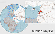 Gray Location Map of Lebanon, highlighted continent, hill shading