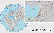 Gray Location Map of Lebanon, hill shading inside