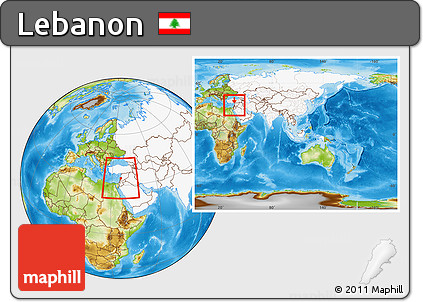 Physical Location Map of Lebanon, highlighted continent, within the entire continent