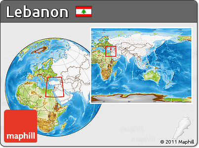 Physical Location Map of Lebanon, highlighted continent, within the entire continent