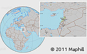 Savanna Style Location Map of Lebanon, gray outside, hill shading inside