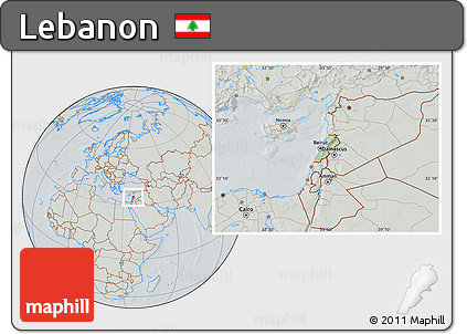 Savanna Style Location Map of Lebanon, lighten, semi-desaturated, hill shading