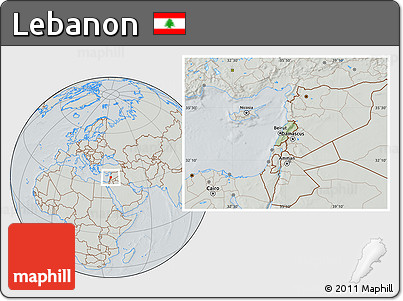 Savanna Style Location Map of Lebanon, lighten, semi-desaturated, hill shading