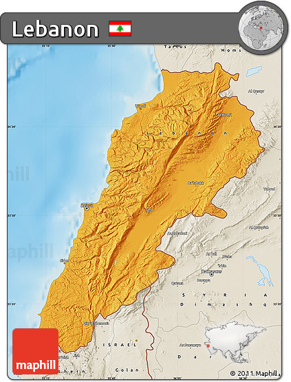 Political Map of Lebanon, shaded relief outside