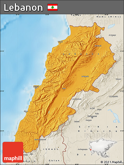 Political Map of Lebanon, shaded relief outside