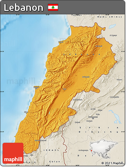 Political Map of Lebanon, shaded relief outside