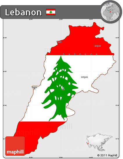 Flag Simple Map of Lebanon