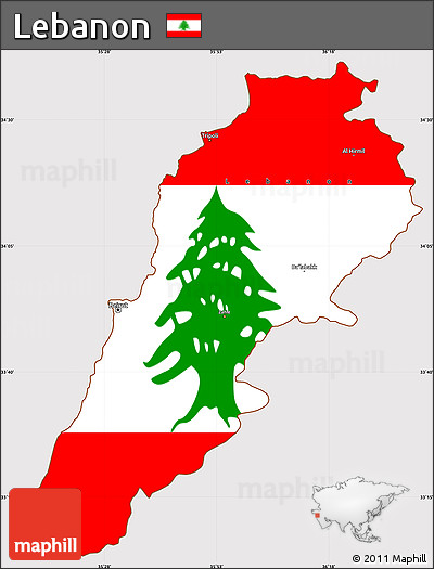 Flag Simple Map of Lebanon