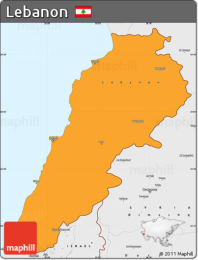 Political Simple Map of Lebanon, single color outside, borders and labels