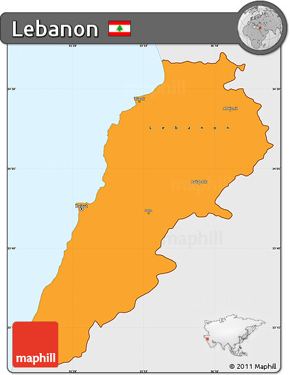 Political Simple Map of Lebanon, single color outside